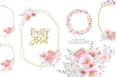 Dusty Pink Rose floral clip art&2C; Winter Floral watercolor clipart