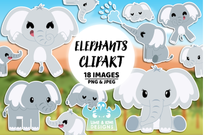 Elephants Clipart, Instant Download Vector Art