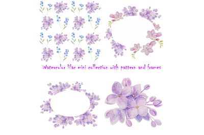 Watercolor lilac mini collection with pattern and frames