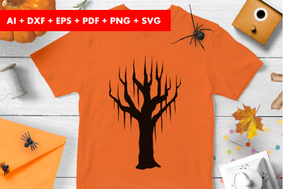 Halloween Tree Silhouette Trick or Treat SVG