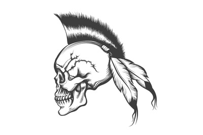 Skull with Iroquois Hairstyle Engraving Illustration