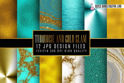 Turquoise and Gold Digital Papers