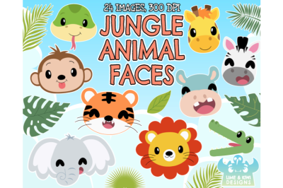 Jungle Animal Faces Clipart - Lime and Kiwi Designs