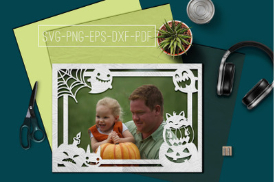 Halloween Photo frame Papercut Template, Spooky SVG, DXF, PD
