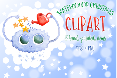 Watercolor Christmas Clipart- 5 hand-painted items