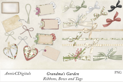 Ribbons, Bows and Tags, Neutral Color Ribbons, Grandmas Garden