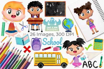 School Watercolor Clipart, Instant Download Vector Art, Commercial Use