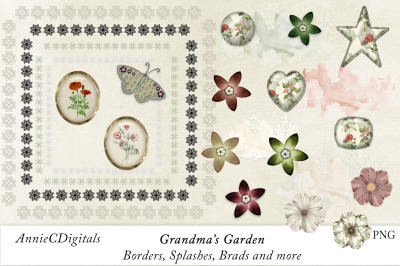 Scrapbook Borders, Brads, Flowers, Grandmas Garden