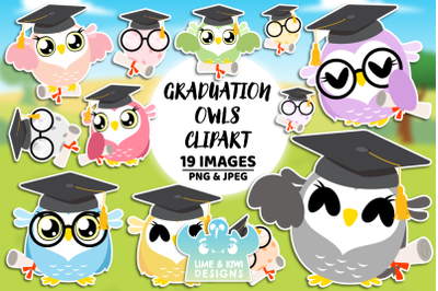 Graduation Owls Clipart - Lime and Kiwi Designs