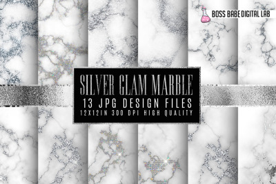 Silver and Glam Marble Digital Papers