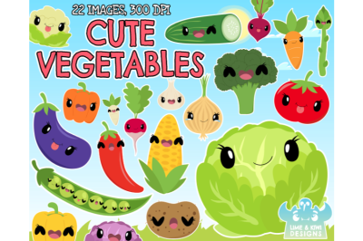 Cute Vegetables Clipart - Lime and Kiwi Designs