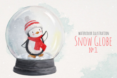 Christmas Snow Globe with cute penguin watercolor isolated print (PNG)