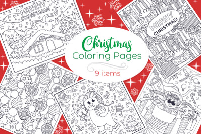 Christmas Coloring Pages- 9 vector items