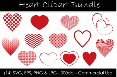 Red Heart SVG Bundle - Valentine&#039;s Day Heart Clip Art