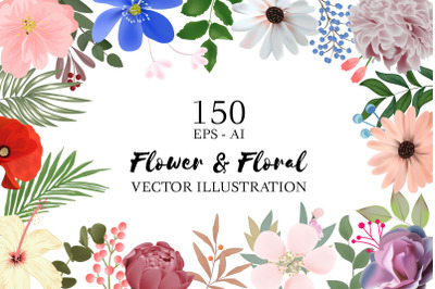 150 Flower and Floral Vector Illustration Element