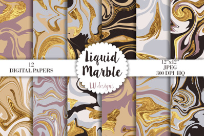 Liquid Marble Digital Papers, Gold Marble Backgrounds