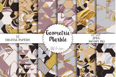 Geometric Marble Digital Papers, Abstract Gold Marble Textures