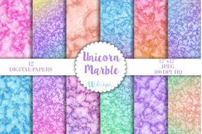 Unicorn Marble Digital Papers, Unicorn Rainbow Scrapbook Backgrounds