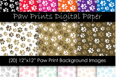 Paw Print Backgrounds - Animal Paw Print Digital Papers