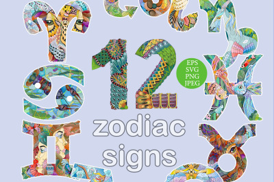 Set of beautiful zodiac signs