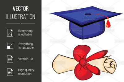 Diploma and graduation cap. Illustration on white background