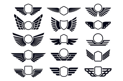 Winged frames. Flying bird shield emblem&2C; eagle wings badge frame and