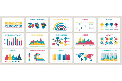 Business presentation charts. Finance reports, marketing data graphs a