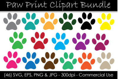 Paw Print SVG Bundle - Color Paw Print Clip Art