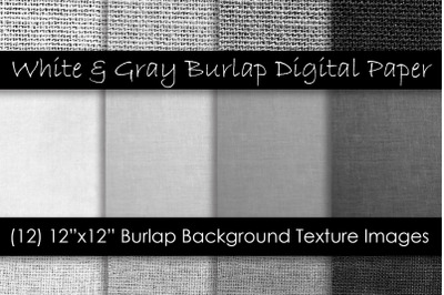 White &amp; Gray Burlap Digital Paper - Burlap Backgrounds