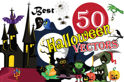 50x Halloween vectors and cartoon high quality illustrations