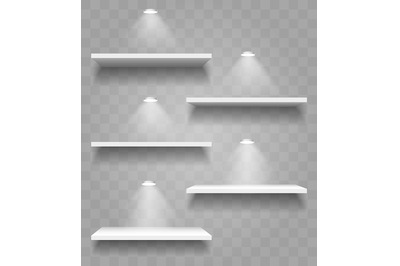 Realistic Shelves with Shadows and Spot Lights Set. Vector Illustratio