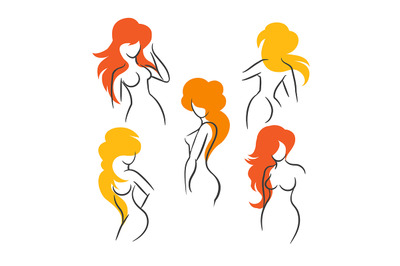 Sexy Long Hair Girls Silhouettes Set