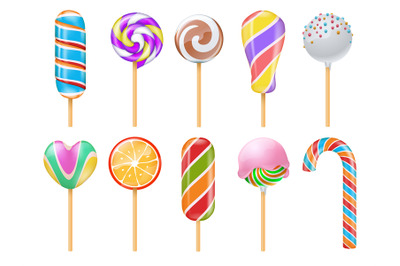 Sweet candies, sweets, caramel, rainbow lollipops, cotton candy and su