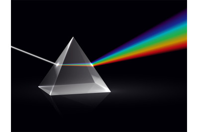 Light rays in prism. Ray rainbow spectrum dispersion optical effect in