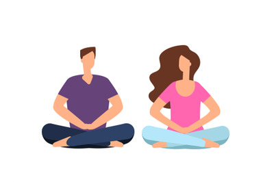 Couple in meditation. Young man, woman relaxing and meditating in yoga