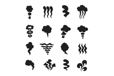 Steam icons. Vapor smoke smell symbols. Heat and stink, smell isolated