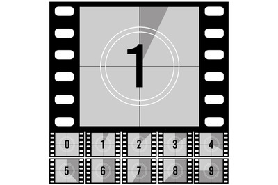 Countdown frames. Retro film movie timer universal counter with number