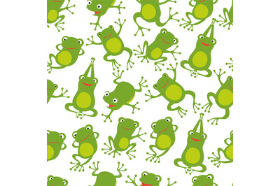 Frog seamless pattern. Cartoon cute frogs kids repeating texture