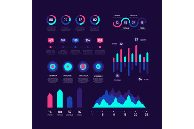 Infographic elements. Bar graphs marketing infographics, pie charts, o