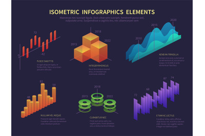 Isometric infographics. Presentation graphics, statistics data layer,