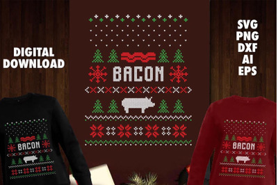 Bacon Tranparent PNG For Ugly Sweater Design SVG