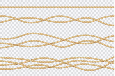 Realistic rope set. Nautical textured cords. Close up sailors strings