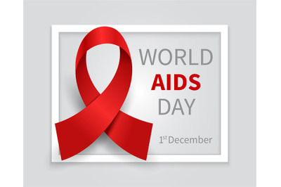 World aids day background. Hiv day red ribbon vector medicine backdrop