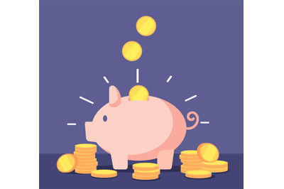 Piggy bank with golden coins. Save money deposit banking and investmen