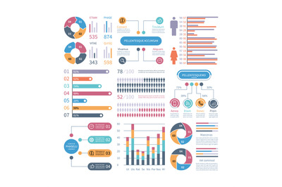 Infographic graphs. Business chart process infochart diagram option fl