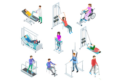 Physiotherapy rehabilitation equipment. Patients and nursing staff in