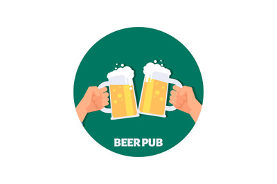 Beer pub vector icon design. Two hands holding beer glasses