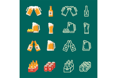 Serving beer modern flat and line vector icons