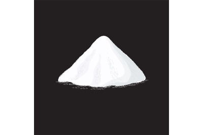 Salt pile. White sugar powder heap vector illustration on black backgr