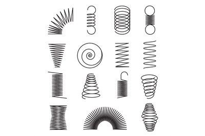 Metal springs. Spiral lines, coil shapes isolated vector symbols